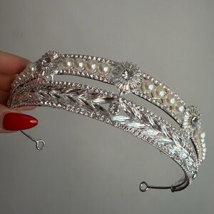 Silver Pearl and Crystal Bridal Tiara Headband